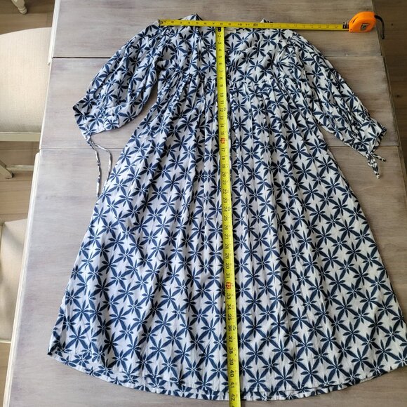 Promogranate Women’s Blue & White Geometric Floral Midi Dress Size Medium - Picture 6 of 10